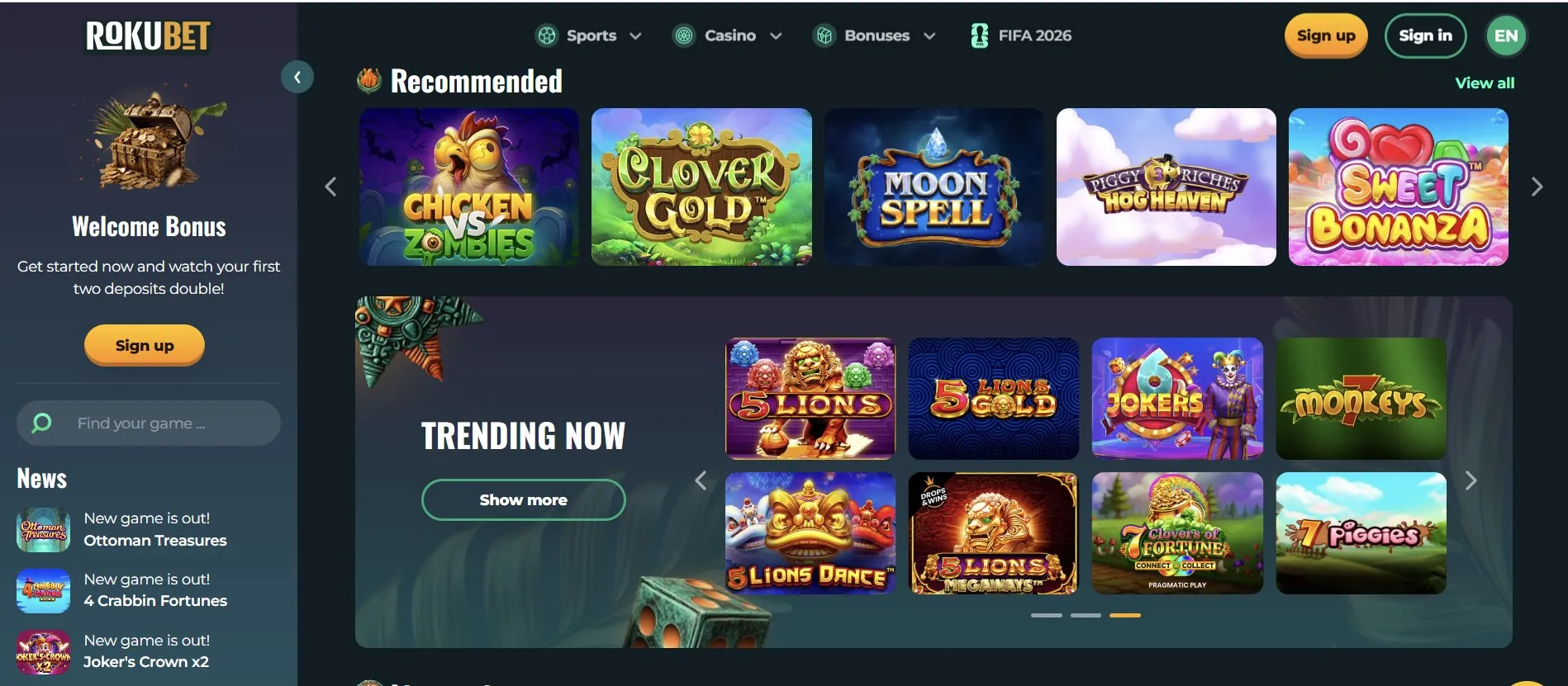 Código de Bónus Rokubet Casino